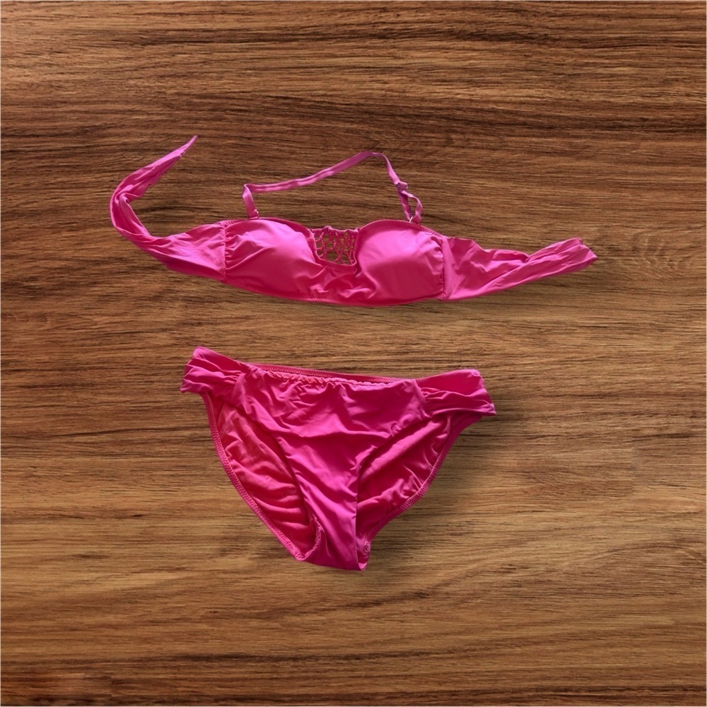 Bikini Set Leilani swimsuit set strapless Tie top bikini button Hot pink 10